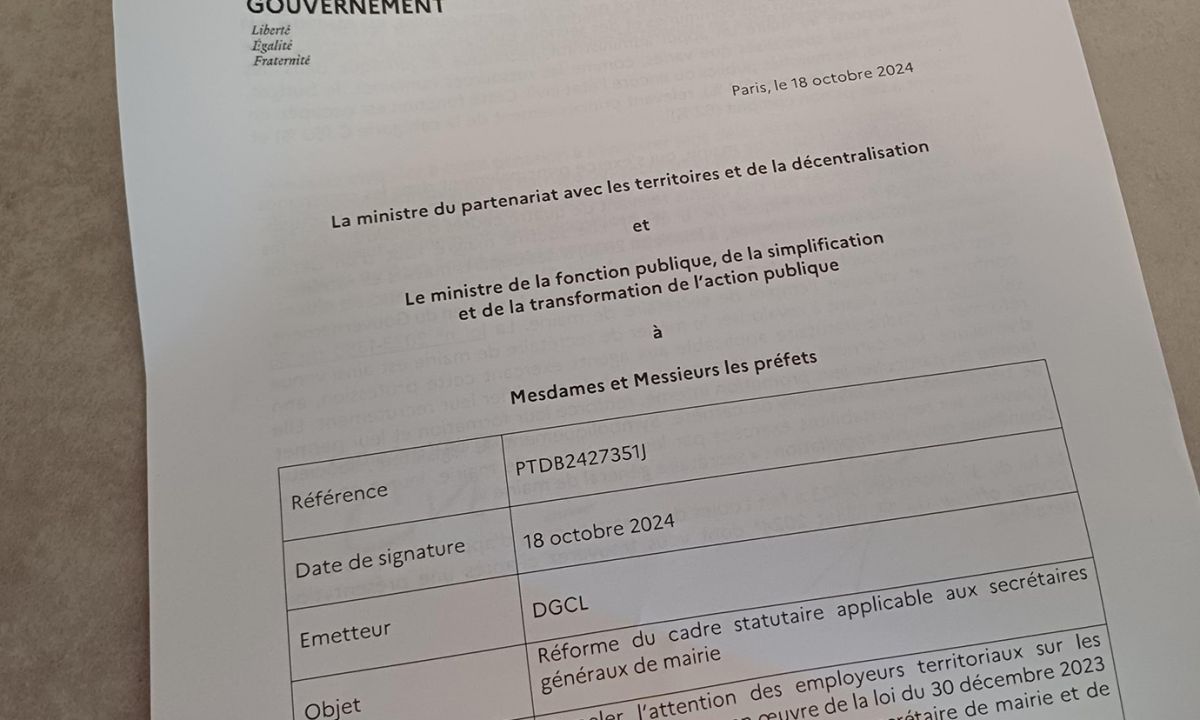 Instruction ministérielle relative à la réforme du cadre statutaire applicable aux secrétaires généraux de mairie.