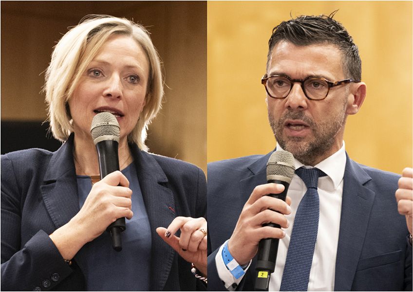 Murielle Fabre et Yohann Nédélec, co-présidents de la commission FPT-RH de l'AMF, le 20 novembre lors de la journée 