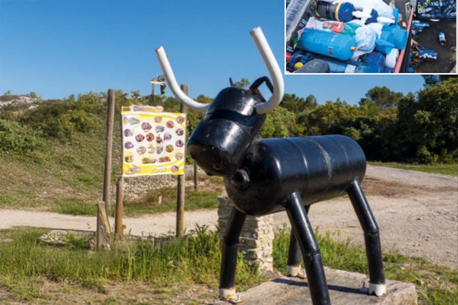 La commune de Milhaud (30) a trouvé une idée pour le moins originale : des bouteilles de gaz hilarant amassées dans la garrigue sont recyclées en sculpture de taureau, symbole du territoire.