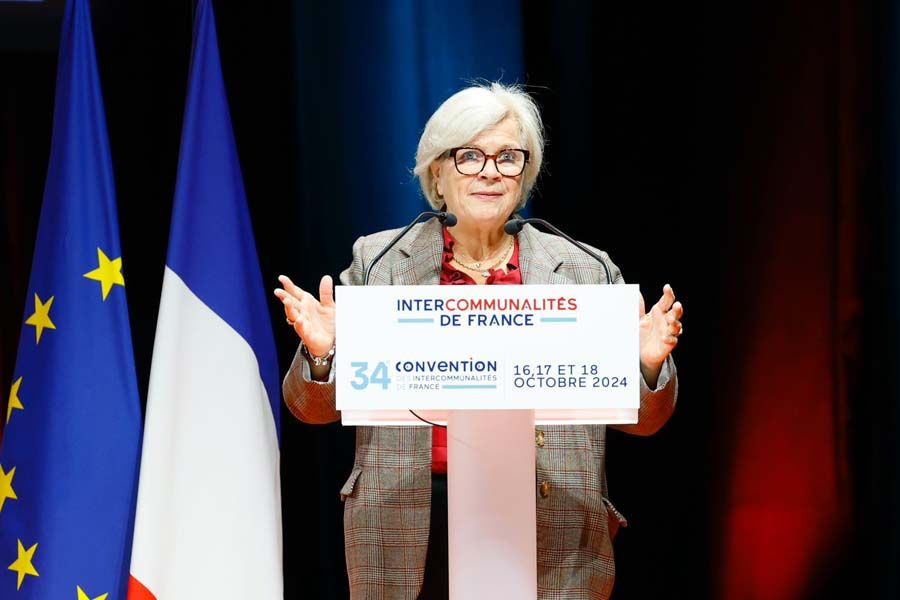 La ministre du Partenariat avec les territoires et de la Décentralisation, Catherine Vautrin, à la 34e convention d'Intercommunalités de France, le 17 octobre 2024, au Havre.